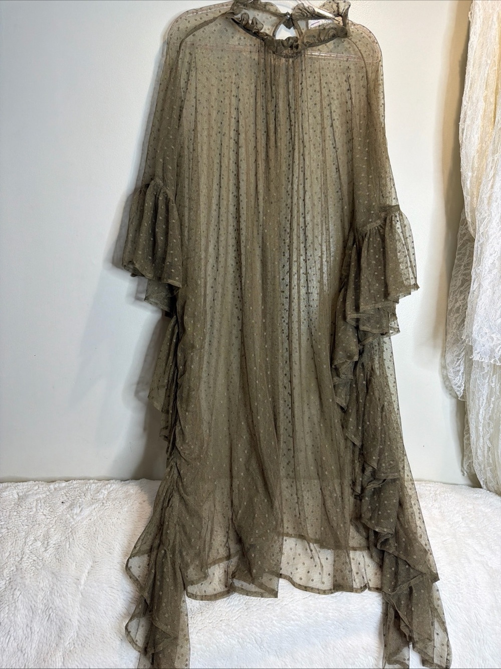 Free People Swiss Dot Ruffle Kaftan Sheer Coverup Dress OS - Picture 4 of 8